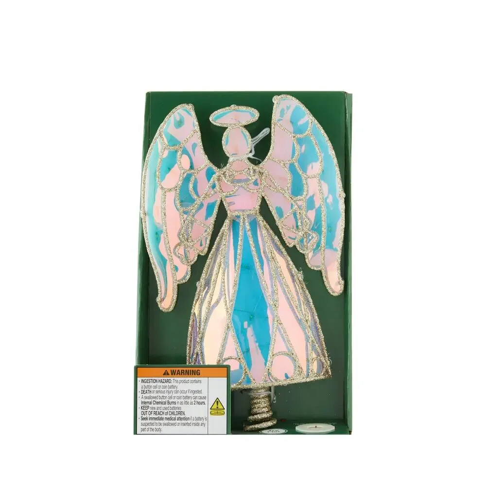 Light Up LED Prismatic Iridescent Angel Christmas Tree Topper Clear 13